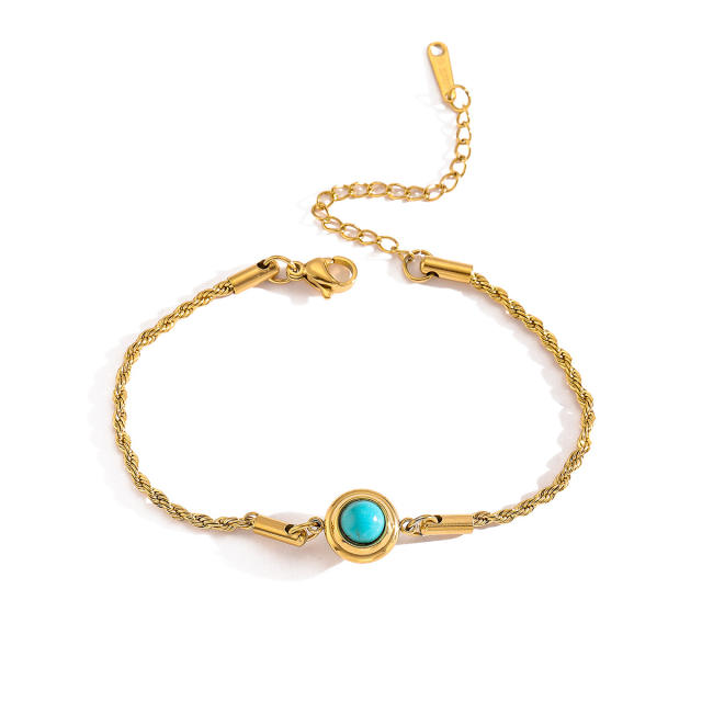 Vintage natural stone bead stainless steel bracelet