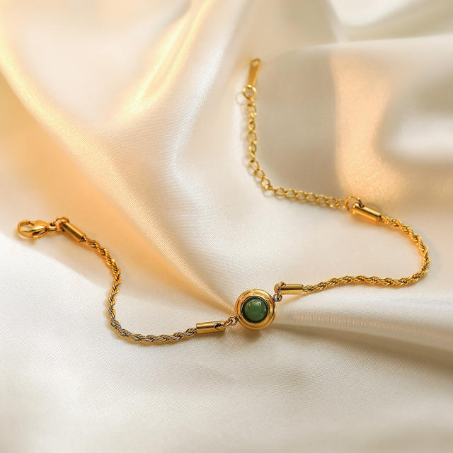 Vintage natural stone bead stainless steel bracelet