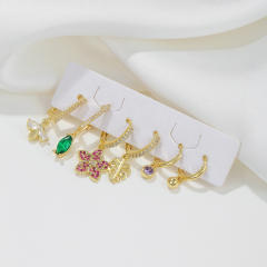 Fashion rainbow cz full diamond gold plated copper huggie earrings set