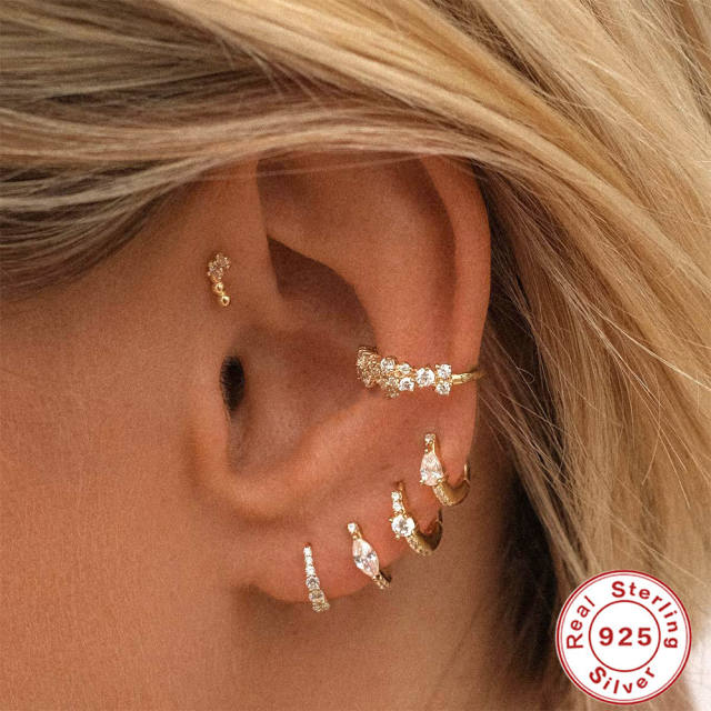 925 sterling silver diamond huggie earrings