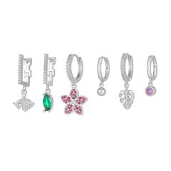 Fashion rainbow cz full diamond gold plated copper huggie earrings set