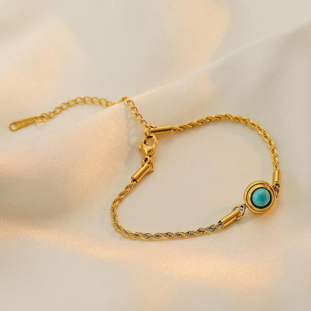 Vintage natural stone bead stainless steel bracelet