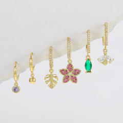 Fashion rainbow cz full diamond gold plated copper huggie earrings set