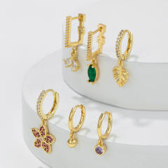 Fashion rainbow cz full diamond gold plated copper huggie earrings set