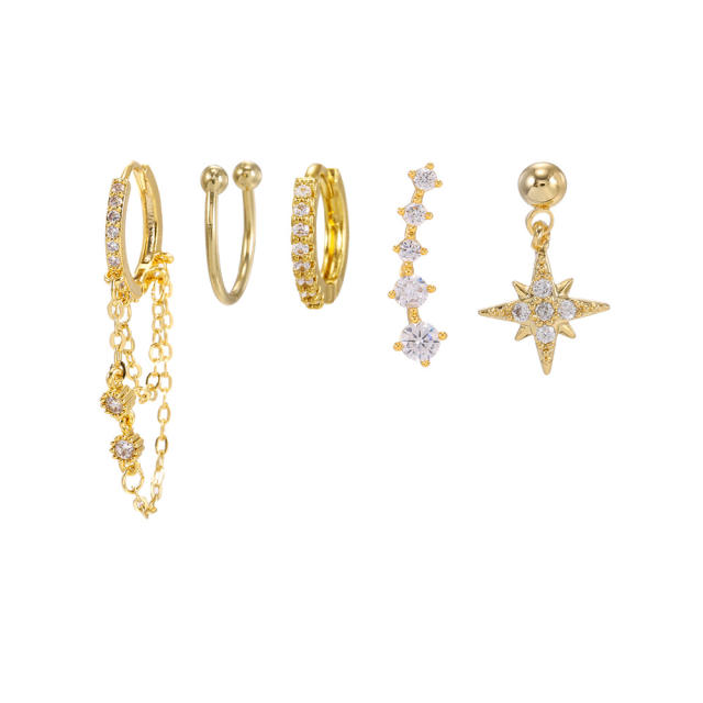 925 needle elegant diamond gold plated copper huggie earrings set