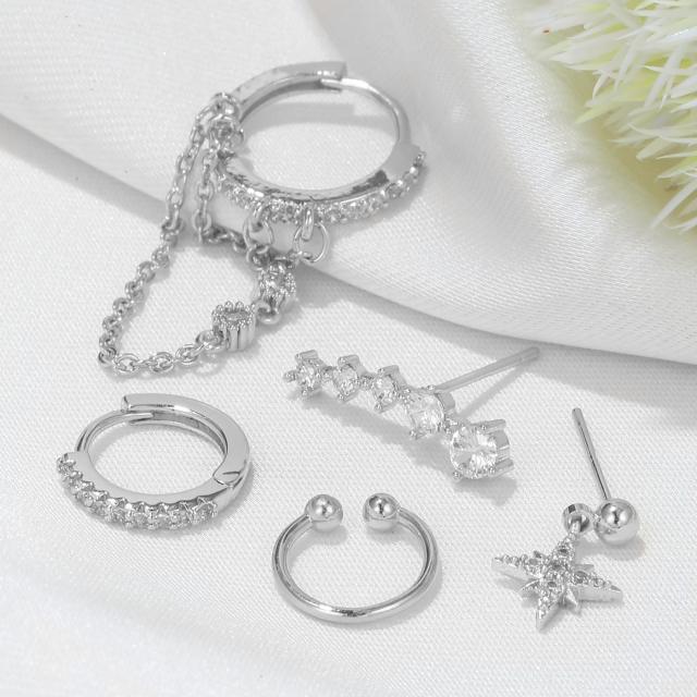 925 needle elegant diamond gold plated copper huggie earrings set