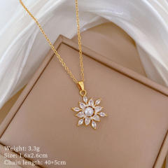 Delicate diamond snowflake pendant stainless steel chain necklace
