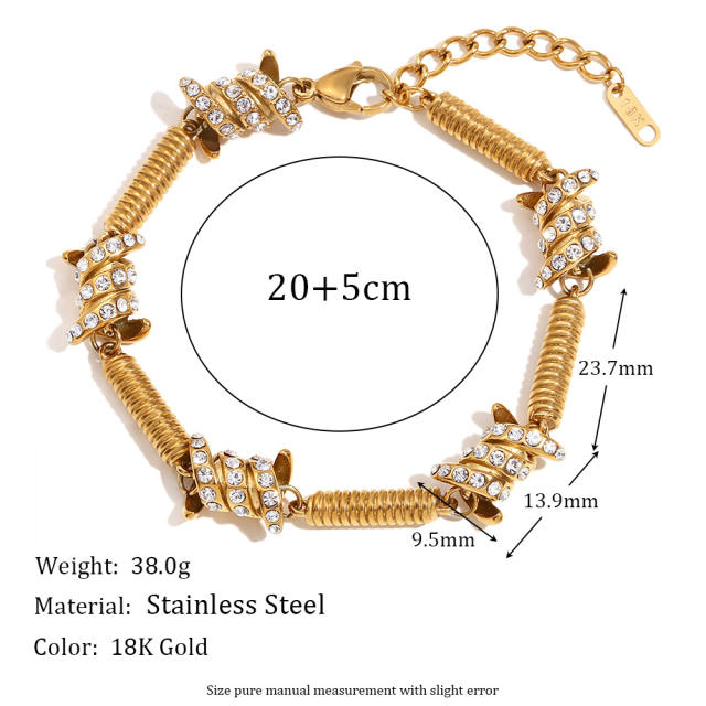 Hiphop chunky diamond thorns stainless steel bracelet for men