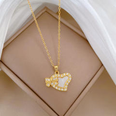 Dainty BOW heart pendant stainless steel chain necklace