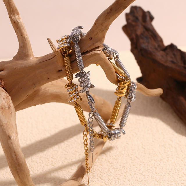 Hiphop chunky diamond thorns stainless steel bracelet for men