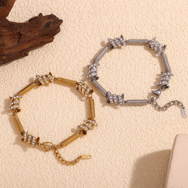 Hiphop chunky diamond thorns stainless steel bracelet for men