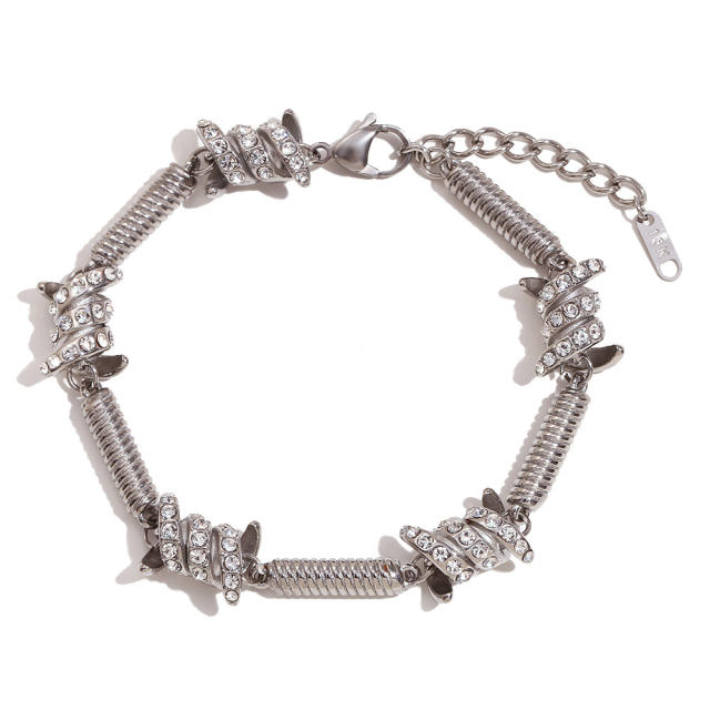 Hiphop chunky diamond thorns stainless steel bracelet for men