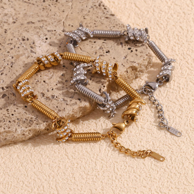 Hiphop chunky diamond thorns stainless steel bracelet for men