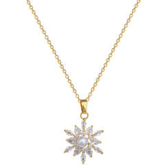 Delicate diamond snowflake pendant stainless steel chain necklace