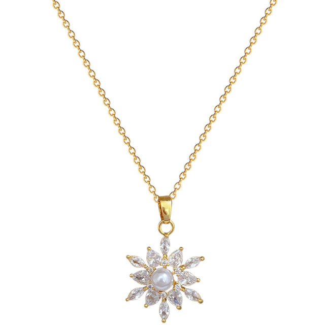 Delicate diamond snowflake pendant stainless steel chain necklace