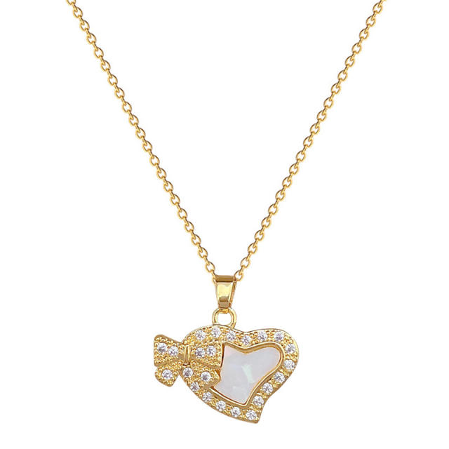 Dainty BOW heart pendant stainless steel chain necklace