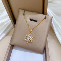 Delicate diamond snowflake pendant stainless steel chain necklace