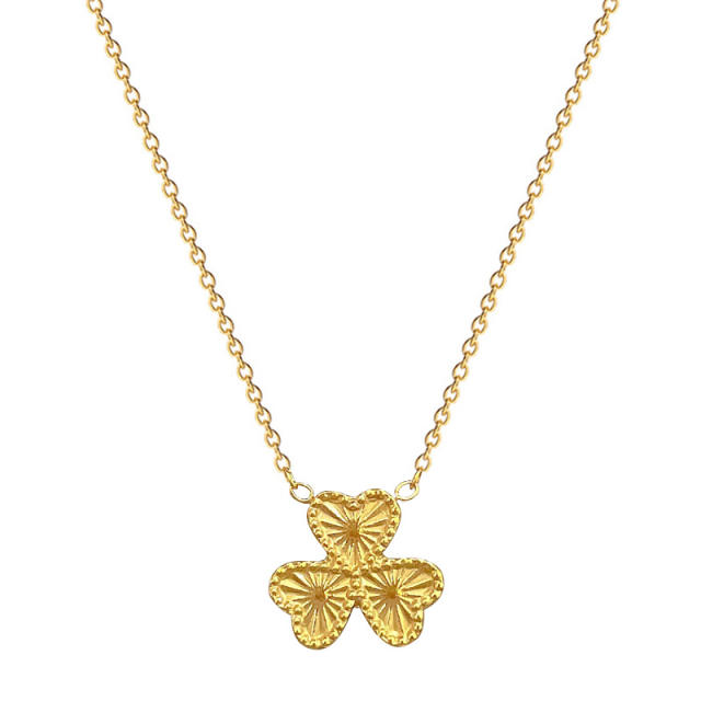 Concise laser design petal clover stainless steel necklace