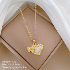 Dainty BOW heart pendant stainless steel chain necklace
