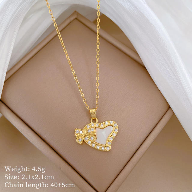 Dainty BOW heart pendant stainless steel chain necklace