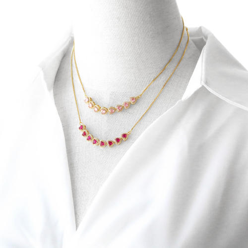 Delicate heart shape colorful cubic zircon gold plated copper women necklace