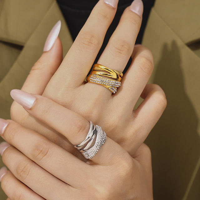 18KG unique diamond chunky stainless steel rings