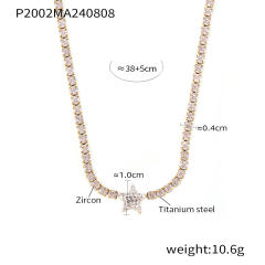 Delicate diamond star tennis chain stainless steel necklace