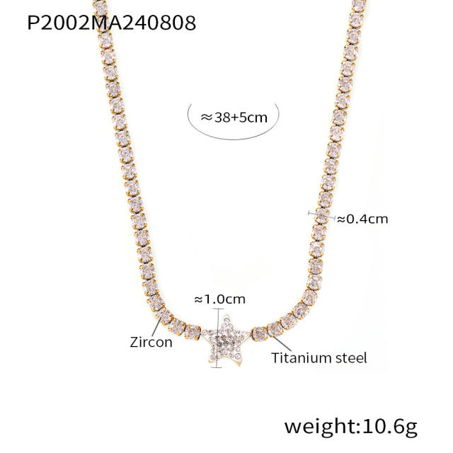 Delicate diamond star tennis chain stainless steel necklace