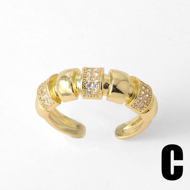 Delicate full diamond clover chunky gold plated copper rings