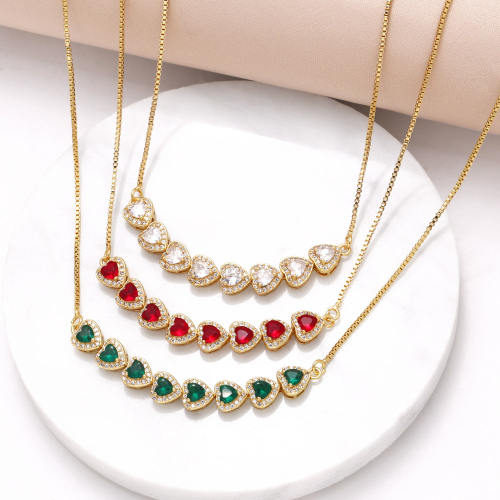 Delicate heart shape colorful cubic zircon gold plated copper women necklace