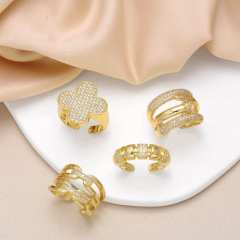 Delicate full diamond clover chunky gold plated copper rings
