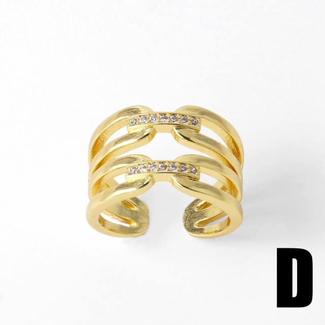 Delicate full diamond clover chunky gold plated copper rings