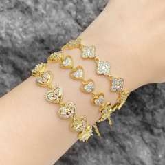 Hot sale diamond clover heart gold plated copper bracelet