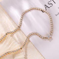 Delicate diamond star tennis chain stainless steel necklace