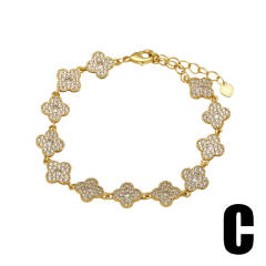 Hot sale diamond clover heart gold plated copper bracelet