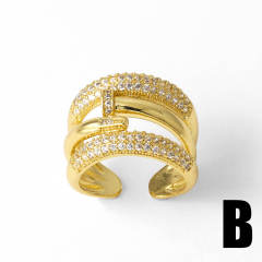 Delicate full diamond clover chunky gold plated copper rings