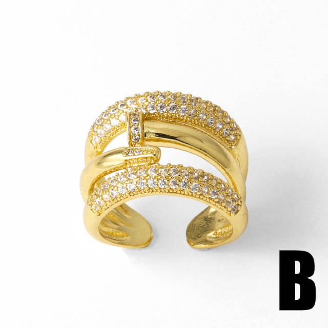 Delicate full diamond clover chunky gold plated copper rings