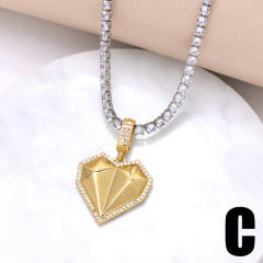 Delicate gold plated copper tennis chain chunky heart pendant necklace