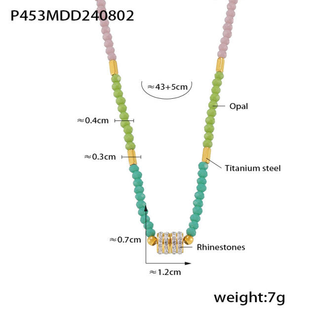 Summer colorful beaded stainless steel pendant necklace
