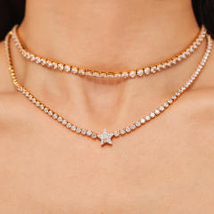Delicate diamond star tennis chain stainless steel necklace