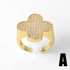 Delicate full diamond clover chunky gold plated copper rings