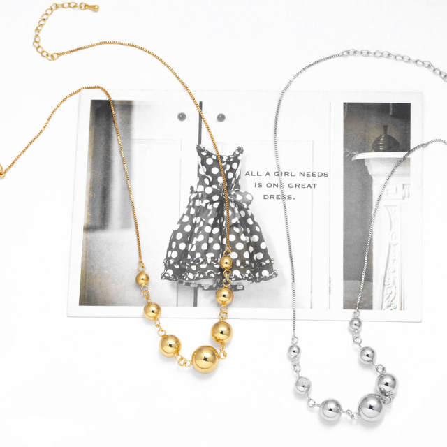 18K gold plated copper ball bead chunky necklace