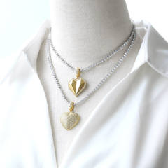 Delicate gold plated copper tennis chain chunky heart pendant necklace