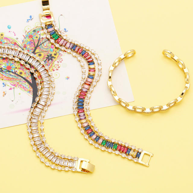 Delicate gold plated copper diamond bracelet collection