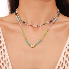 Summer colorful beaded stainless steel pendant necklace