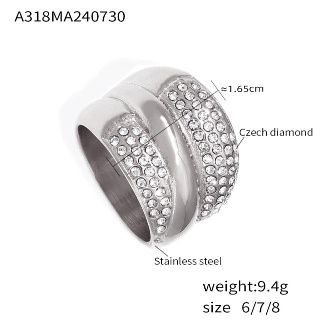 Hiphop chunky stainless steel diamond rings