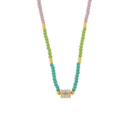 Summer colorful beaded stainless steel pendant necklace