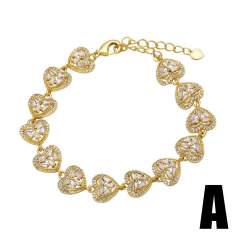 Hot sale diamond clover heart gold plated copper bracelet