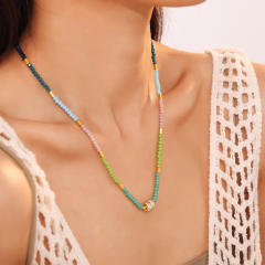 Summer colorful beaded stainless steel pendant necklace