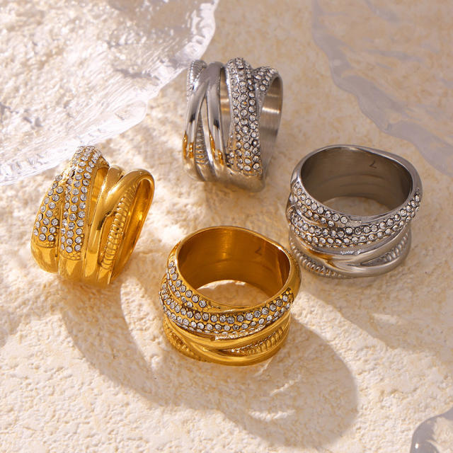 18KG unique diamond chunky stainless steel rings